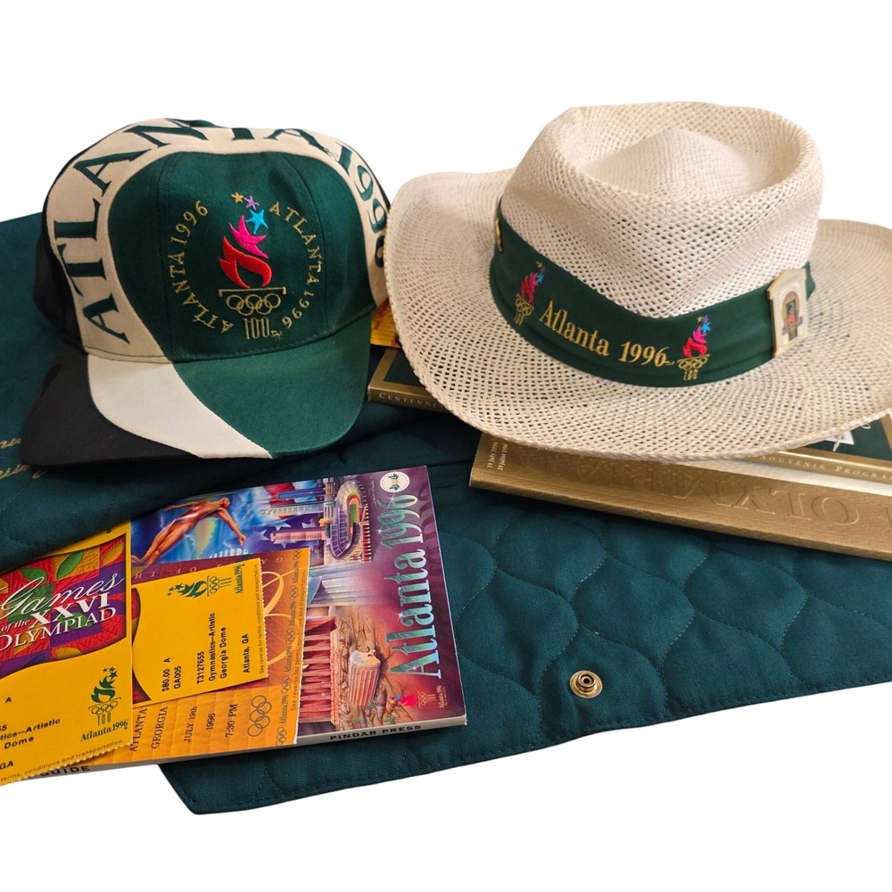 Vintage 1996 Atlanta Olympic Games Memorabilia Lot Hats Programs 100 Year